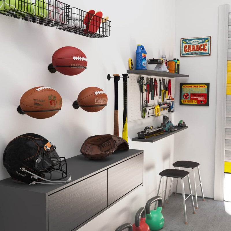 والنيتشر حامل الكرة من Wallniture Sporta للتركيب على الحائط وحامل الكرة ورف التخزين وديكور الغرفة الرياضية باللون الأسود الفولاذي - Image 3